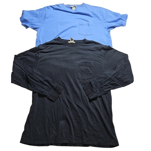 Lot Of 2 LL Bean Shirt Mens Size Large Short & Long Sleeve  Crewneck Black Blue - Picture 1 of 9
